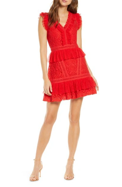 Adelyn Rae Deven Lace Cocktail Dress In Red