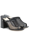 JIMMY CHOO JOUD 85 LEATHER-TRIMMED MESH SANDALS,P00457511