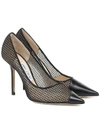 JIMMY CHOO LOVE 100 LEATHER-TRIMMED MESH PUMPS,P00457514