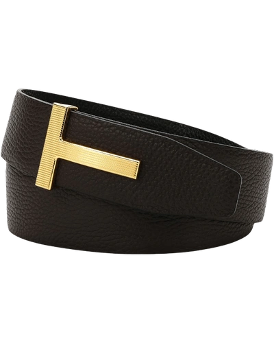 Tom Ford Men's Ridged T-buckle Leather Belt In Brown