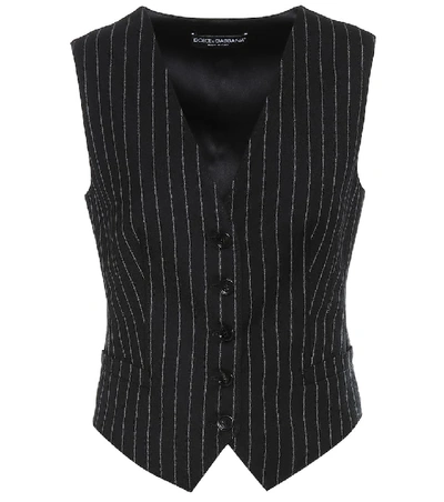 Dolce & Gabbana Chalk-striped Wool-blend Twill Waistcoat In Black