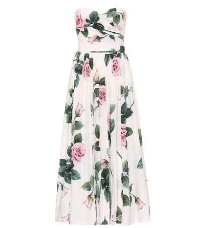 Dolce & Gabbana Strapless Floral-print Cotton-poplin Midi Dress In Multicoloured