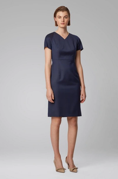 Hugo Boss Short-sleeved Dress In Patterned Italian Wool