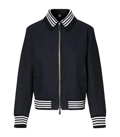 Burberry Detachable Knit Collar Cotton Bomber Jacket In Navy