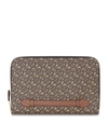 BURBERRY MONOGRAM E-CANVAS AND LEATHER ZIP-AROUND POUCH,15014976