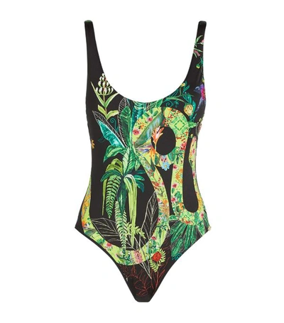 Camilla Crystal-embellished Printed Swimsuit In Black