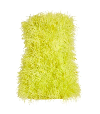 Attico Strapless Feather Embellished Mini Dress In Yellow