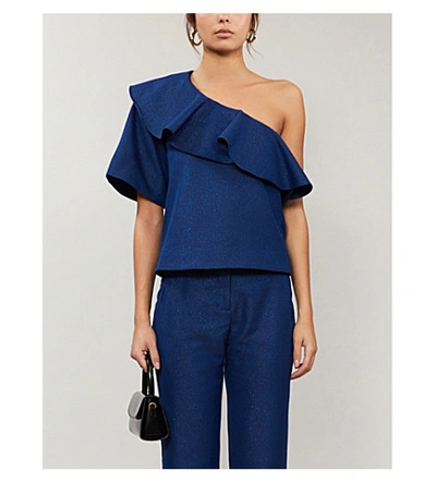 Paper London Chi Chi Ruffled Twill Top In Blue