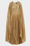 MARCHESA NOTTE CAPE-SLEEVE PLEATED CHIFFON GOWN, US4,824808