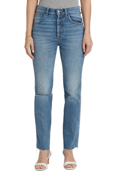 Boyish Jeans The Dempsey Ripped High Waist Raw Hem Jeans In Claires Knee