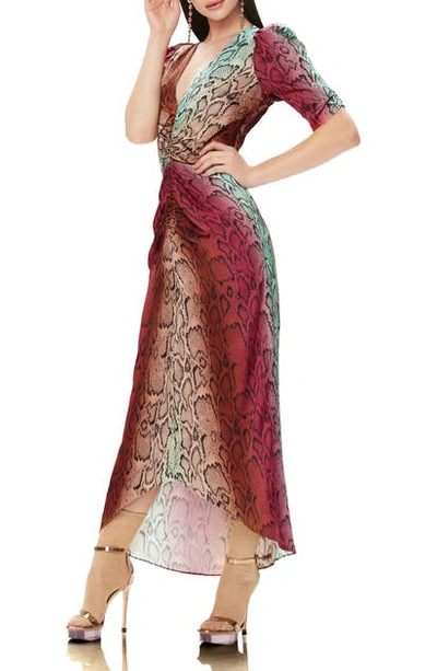 Afrm Suki Ruched Midi Dress In Snake Ombre