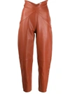 Attico Butterfly-insert High-waist Leather Trousers In Brown