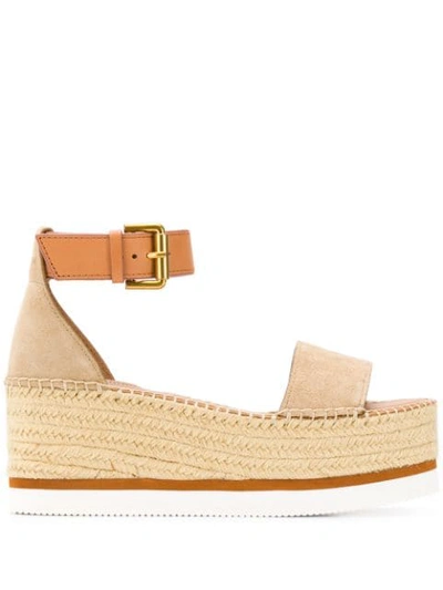 See By Chloé Ankle-strap Raffia-platform Sandals In Neutrals