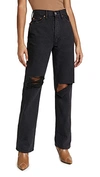 RE/DONE HIGH RISE RIGID LOOSE JEAN WASHED BLACK WITH RIPS,REDON30352