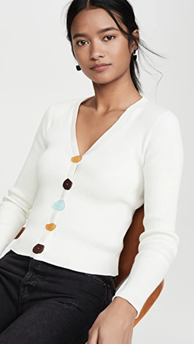 Simon Miller Nepa Mismatched Button Rib Cardigan In White