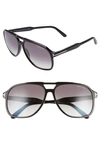 Tom Ford Raoul 62mm Gradient Navigator Sunglasses In Shiny Black/ Gradient Smoke
