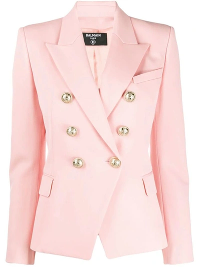 Balmain Pink Double-breasted Wool Blazer