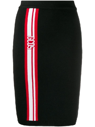 Gcds Fitted Logo Stripe Skirt In Black