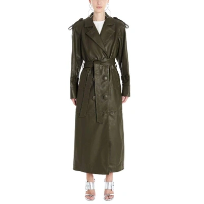 Attico Belted Leather Trench Coat In Green