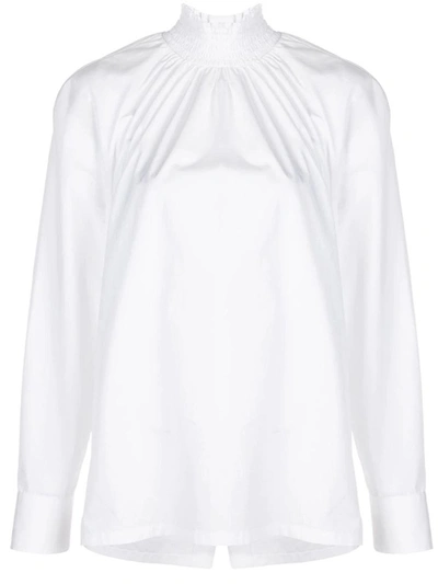 Prada Shirred Cotton-poplin Blouse In White