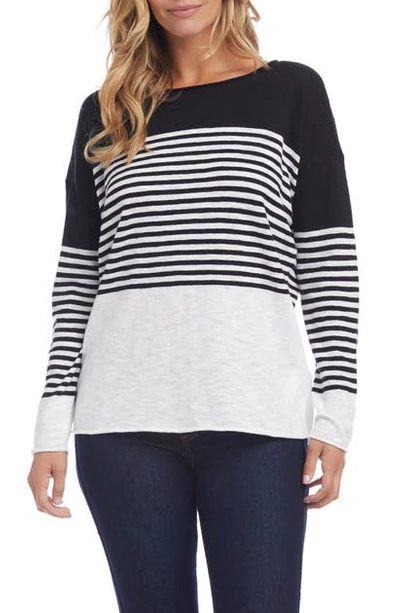 Karen Kane Cotton Colorblocked Striped Sweater In Black/ Off White