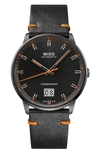 Mido Men's Swiss Automatic Commander Big Date Black Leather Strap Watch 42mm In Black