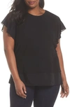 VINCE CAMUTO RUFFLE SLEEVE MIX MEDIA TOP,9499684