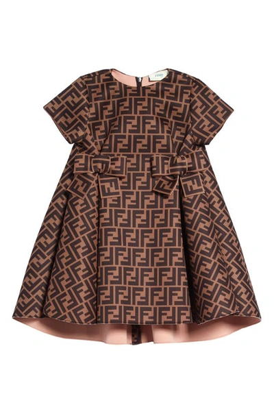 Fendi Kids' Brown Dress With Ff For Girl In Marrone/rosa