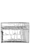 BURBERRY SANDON METALLIC CROC EMBOSSED FAUX LEATHER CARD HOLDER,8022341