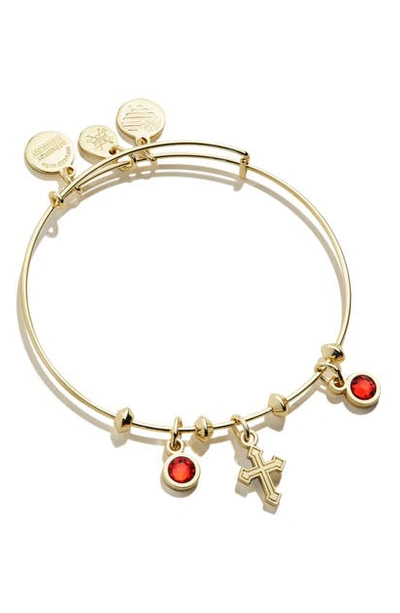 Alex And Ani Cross & Crystal Charm Adjustable Wire Bangle In Shiny Gold