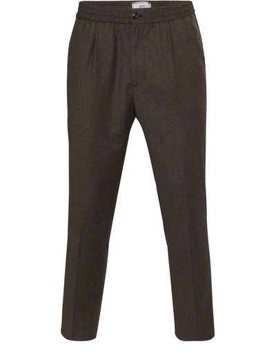 Ami Alexandre Mattiussi Pleated Flannel Wool Trousers In Marron Clair