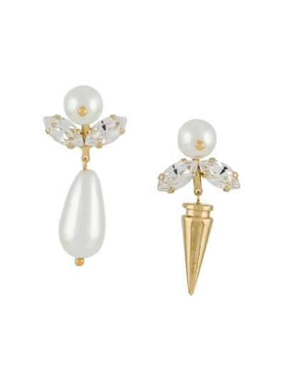 Simone Rocha Small Pearl And Spike Earring In Pearl/clear In White