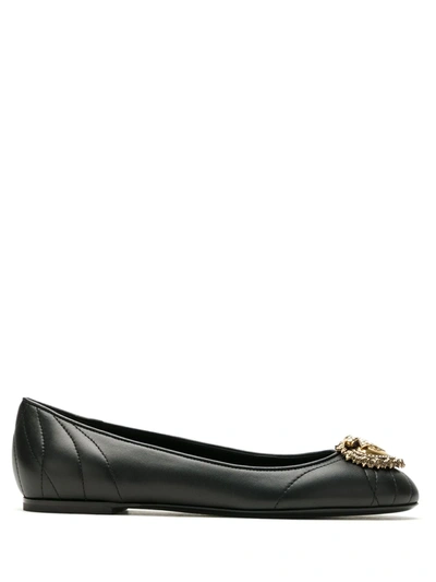 Dolce & Gabbana Devotion Leather Ballet Flats In Black