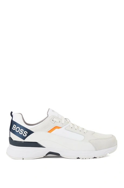 Hugo Boss - Low Top Sneakers In Mixed Materials With Branded Webbing - White