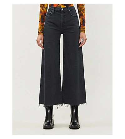 Mother The Undercover Wide-leg Cropped High-rise Jeans In Fdb-faded Black