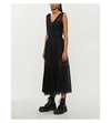 PINKO OTTIMARE FAUX-LEATHER AND TULLE MIDI DRESS