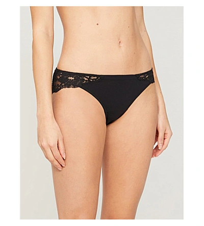 La Perla Souple Lace And Cotton Mid-rise Brazilian Briefs In Black