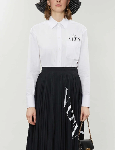 Valentino Star Vltn Print Cotton Poplin Shirt In White,black