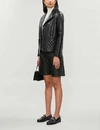 SANDRO QUILTED-DETAIL LEATHER BLAZER,R00059635