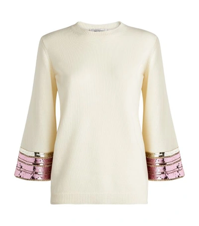 Valentino Women's Sequin-cuff Cashmere & Wool Knit Jumper In Ivory