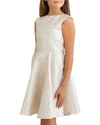 Un Deux Trois Girl's Jacquard V-back Dress In Ivory Silver