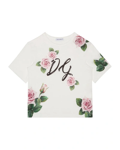Dolce & Gabbana Kids' Girl's Scattered Rose Dg Graphic Tee, Size 8-12 In Multi