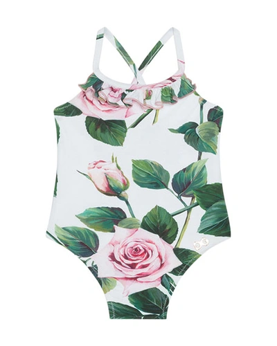 Dolce & Gabbana Kids' Girl's Tropical Rose Ruffle One-piece Swimsuit, Size 12-30 Months In Multi