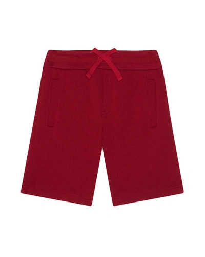 Dolce & Gabbana Kids' Jersey Bermuda Jogging Shorts With Logo Plaque In Dark Red