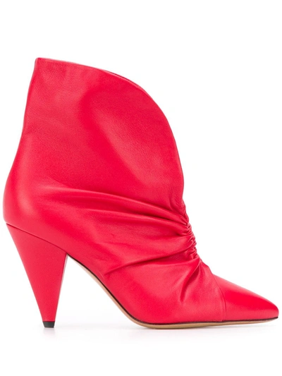 Isabel Marant Lasteen High Heels Ankle Boots In Red Leather