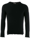 Saint Laurent Distressed-effect Crew Neck Jumper In Black