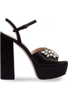 Miu Miu Crystal-embellished Satin Platform Sandals In Black