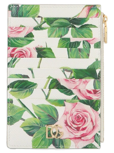 Dolce & Gabbana Rose Print Card Holder In White