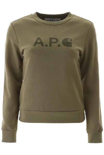 Apc Logo Print Sweatshirt In Kaki (green)