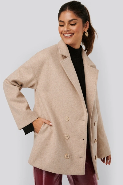 Afj X Na-kd Buttoned Soft Blazer Jacket Beige